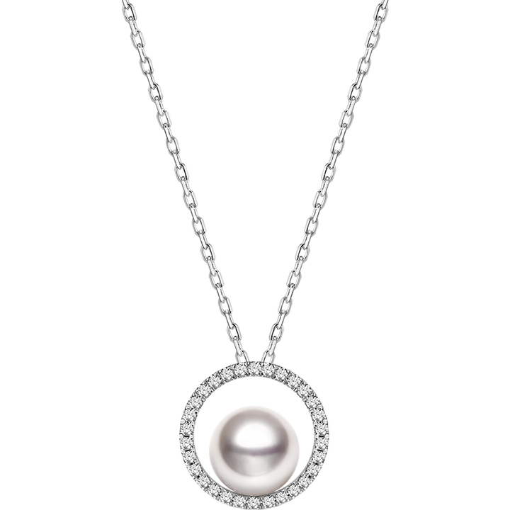 Akoya 18K Gold Diamond Circle Pendant Silver Chain Pendant Necklace