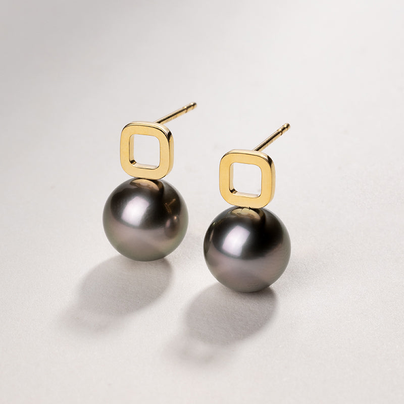 Tahitian Pearl 18K Gold Simple Square Earrings