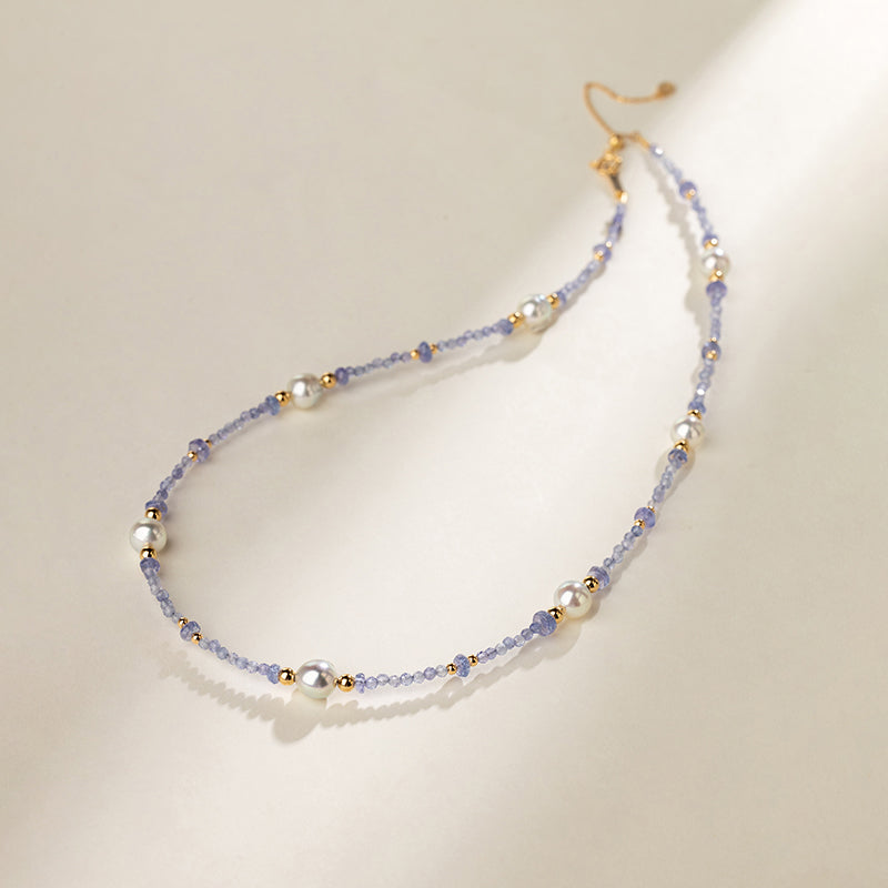 Baroque Pearl Tanzanite 18K Gold Station Necklace