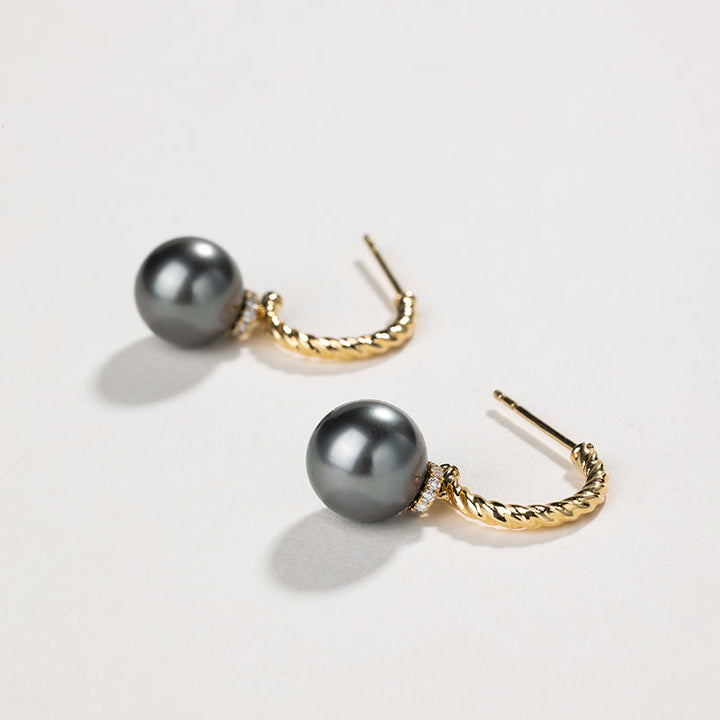 Tahitian 18K Gold Twine Texture Diamond Earrings