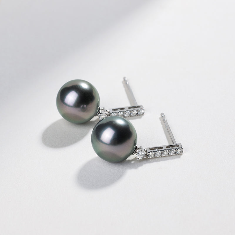 Tahitian Pearl 18K White Gold Diamond Cluster Earrings