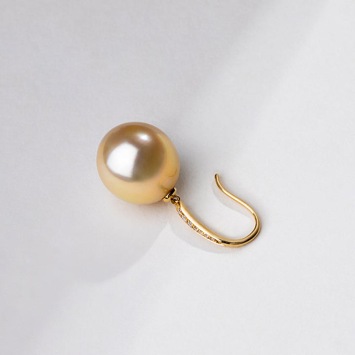 Drop-shaped South Sea Golden Pearl 18K Diamonds French-style Ear Hook Earrings