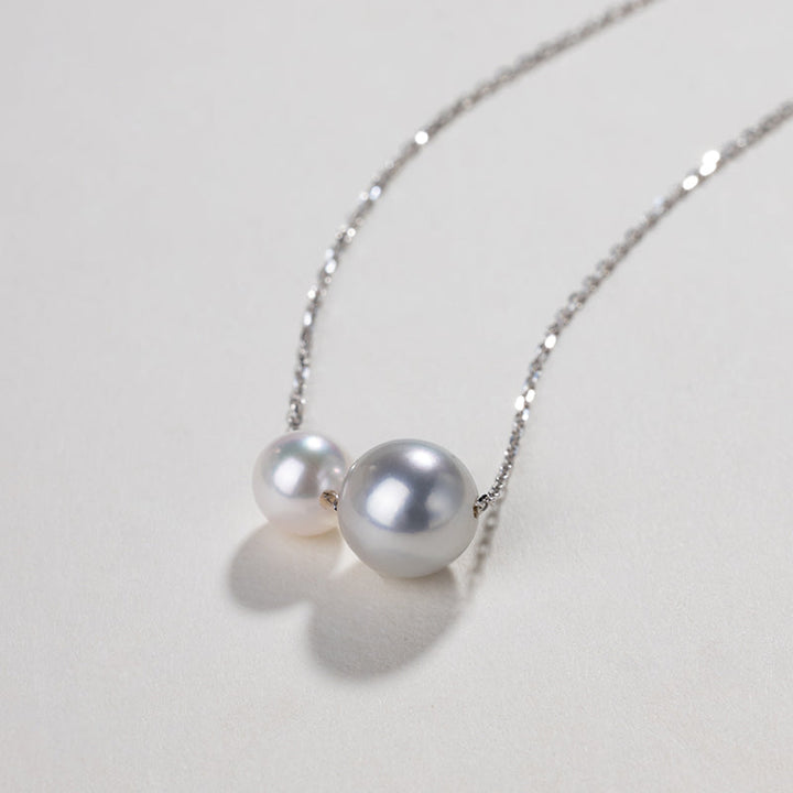 Double Saltwater Pearl Minimalist Design 18K Necklace