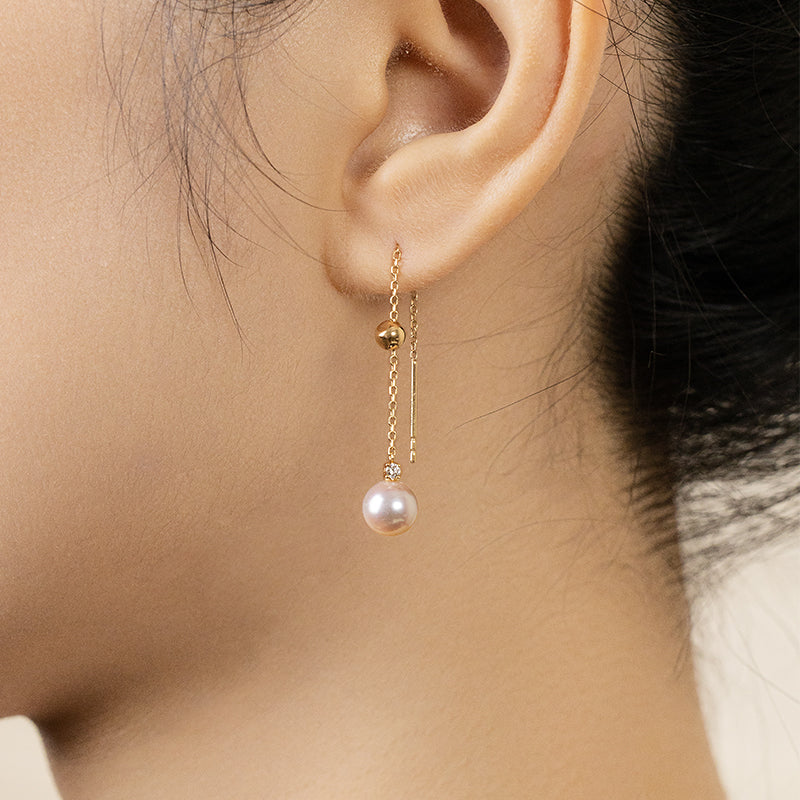 Akoya Saltwater Pearl 18K Gold Diamond Fashionable Drop Earrings - HELAS Jewelry
