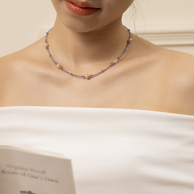 Baroque Pearl Tanzanite 18K Gold Station Necklace