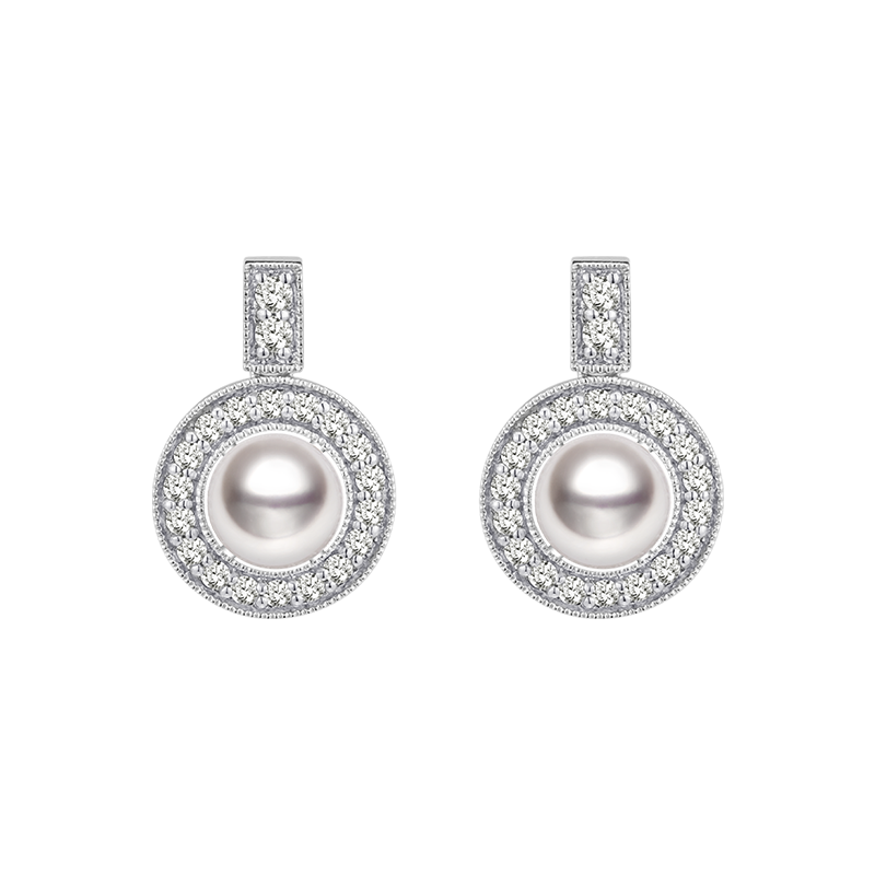 Akoya Pearl Earrings 18K White Gold Diamond Drop earrings
