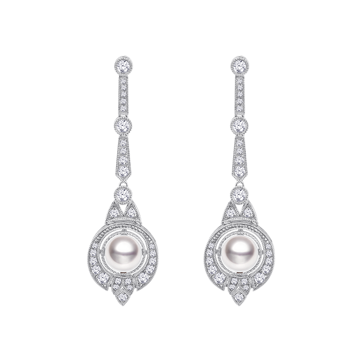 Akoya Pearl earrings 18K White Gold Diamond Midnight in Paris