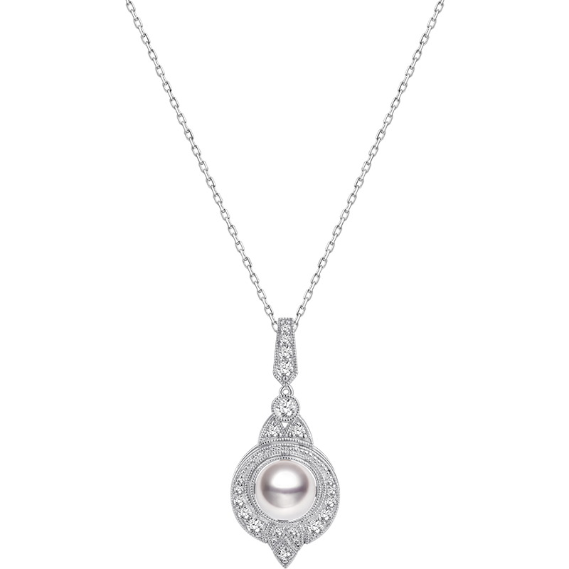 Akoya Pearl necklace 18K White Gold Diamond Midnight in Paris