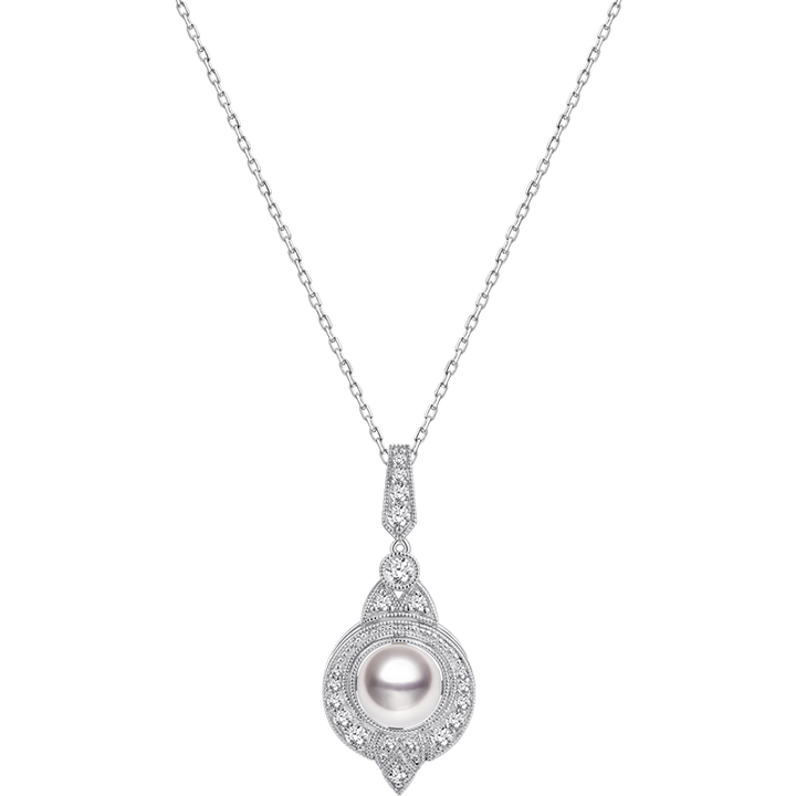 Akoya Pearl necklace 18K White Gold Diamond Midnight in Paris