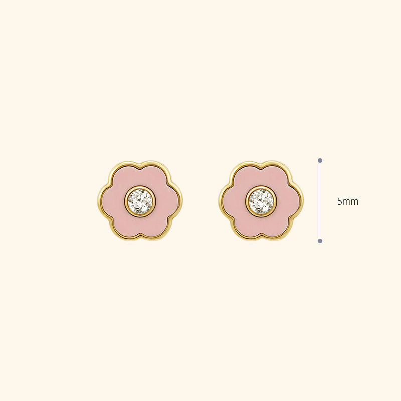 Mother-daughter Matching 18K Gold Enamel Diamond Petite Flower Stud Earrings