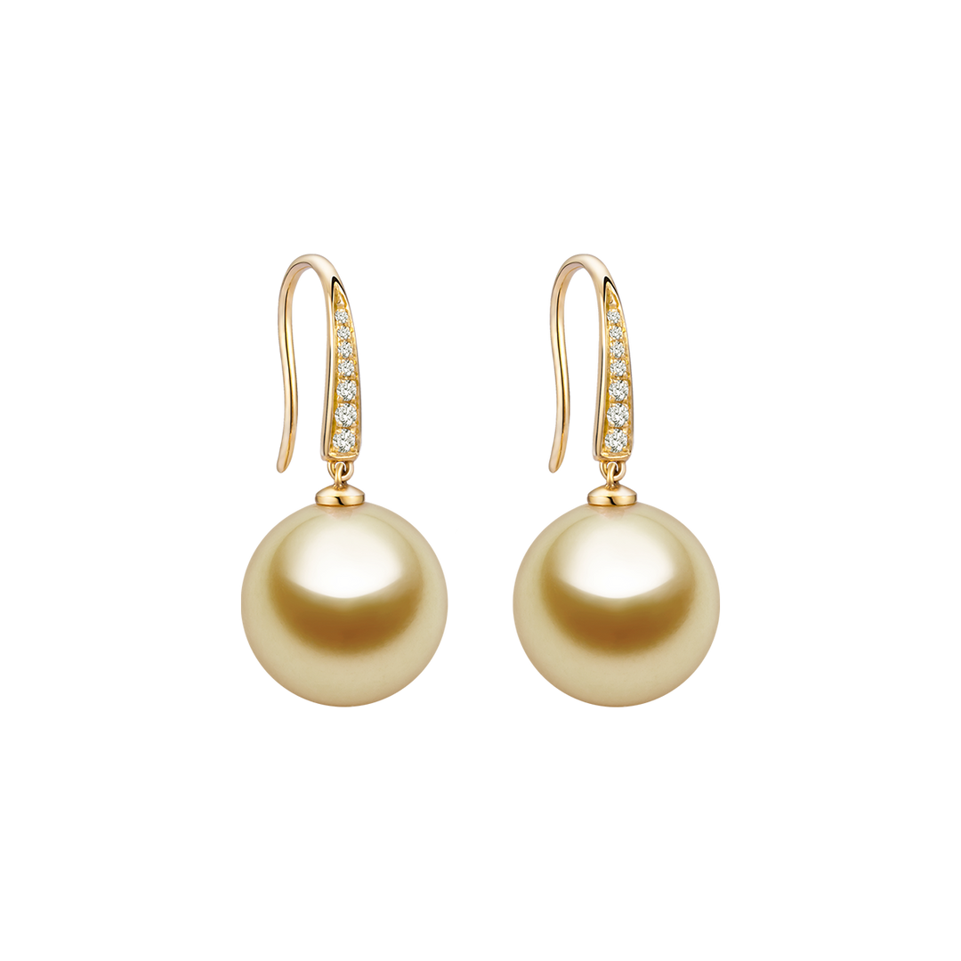 South Sea Golden Pearl 18K Diamonds French-style Ear Hook Earrings