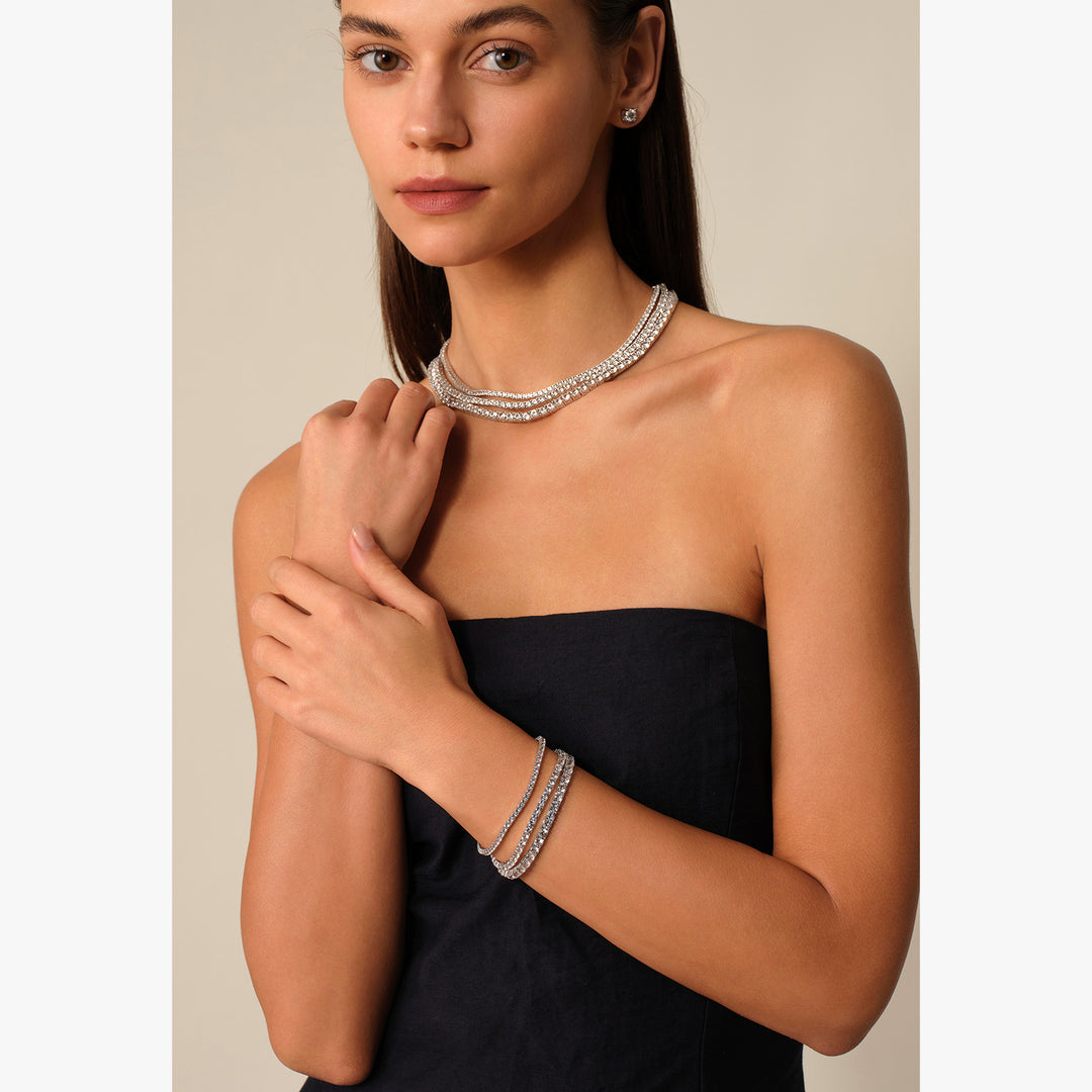 925 Sterling Silver Lab-Grown White Sapphire Tennis Bracelet