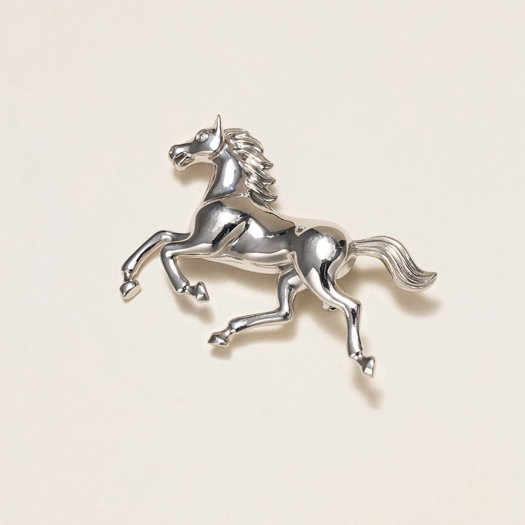 925 Sterling Silver Lab - Grown Diamond Anne's Horse Brooch - HELAS Jewelry