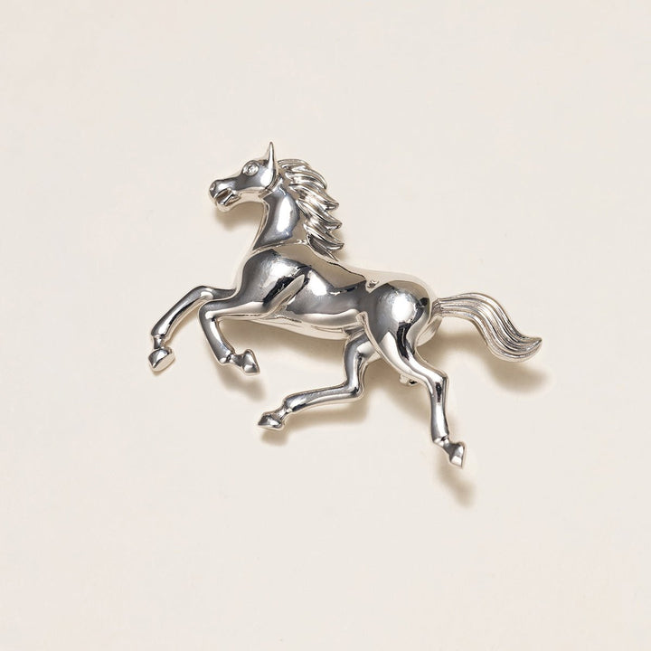 925 Sterling Silver Lab - Grown Diamond Anne's Horse Brooch - HELAS Jewelry