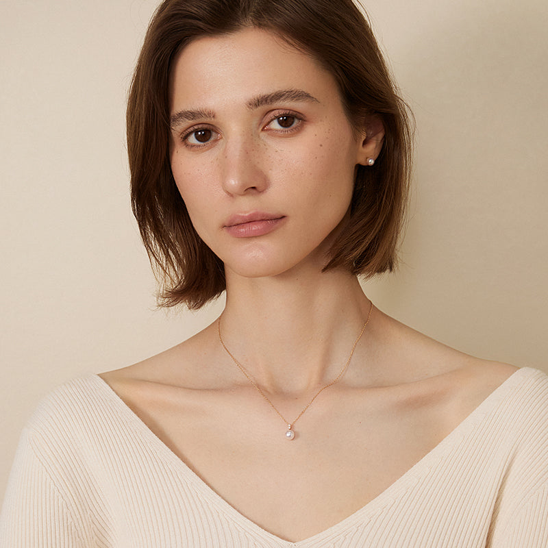 Akoya Pearl 18K Yellow Gold Twin Diamond Necklace
