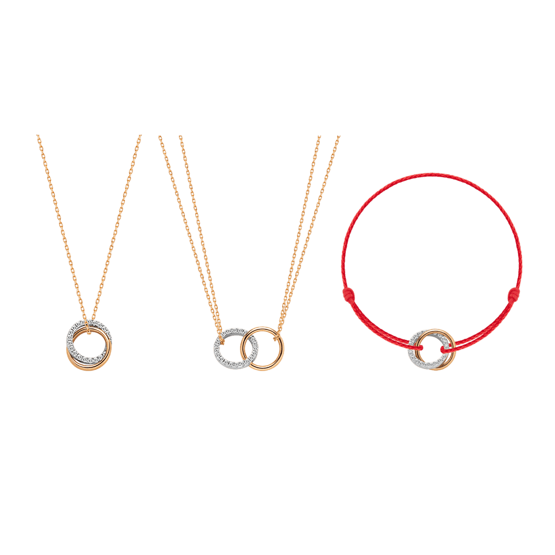 9K Rose Gold Lab - Grown Diamond Dual Loop 3 - in - 1 Red String Bracelet Necklace - HELAS Jewelry