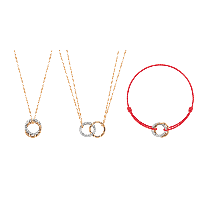 9K Rose Gold Lab - Grown Diamond Dual Loop 3 - in - 1 Red String Bracelet Necklace - HELAS Jewelry