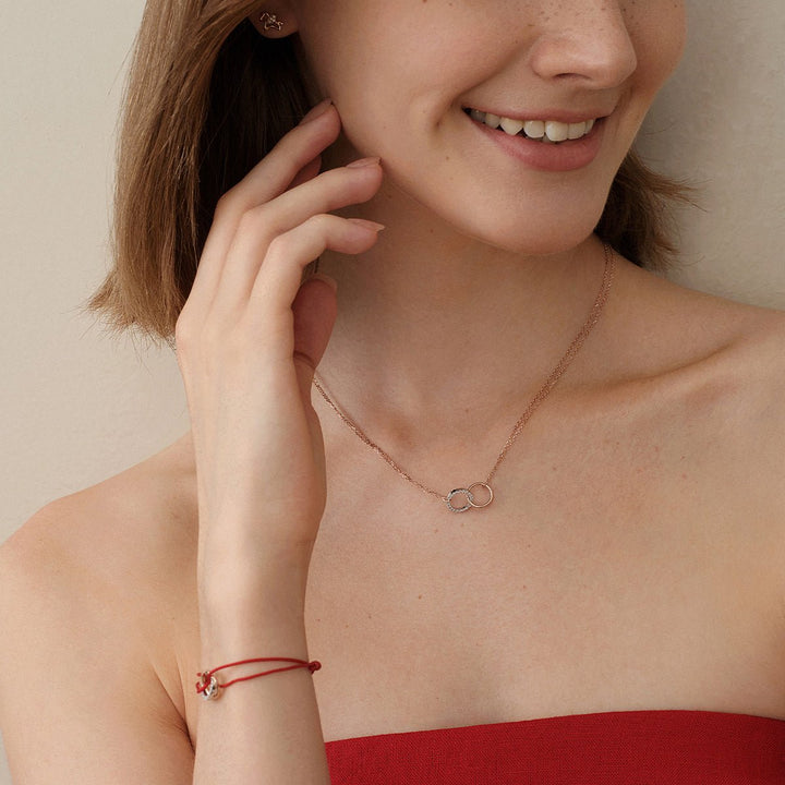 9K Rose Gold Lab - Grown Diamond Dual Loop 3 - in - 1 Red String Bracelet Necklace - HELAS Jewelry