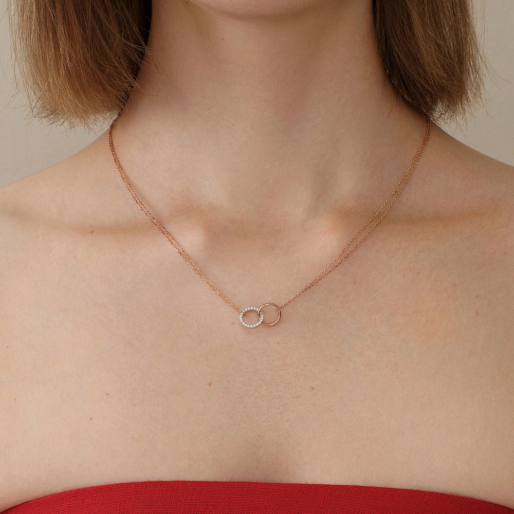 9K Rose Gold Lab - Grown Diamond Dual Loop 3 - in - 1 Red String Bracelet Necklace - HELAS Jewelry