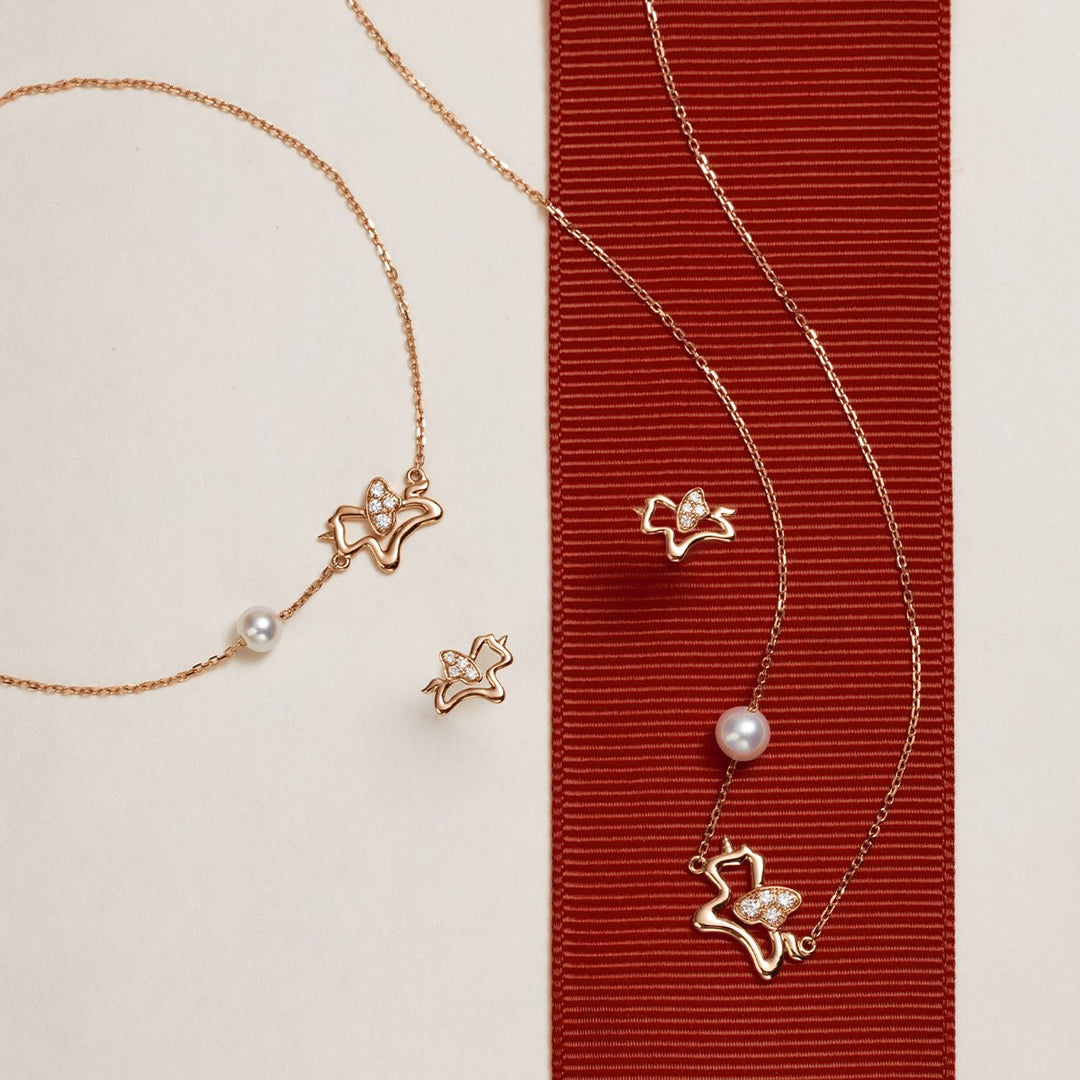 9K Rose Gold Lab - Grown Diamonds Lucky Flying Horse Studs Earrings - HELAS Jewelry