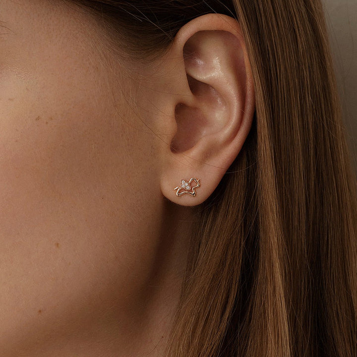 9K Rose Gold Lab - Grown Diamonds Lucky Flying Horse Studs Earrings - HELAS Jewelry