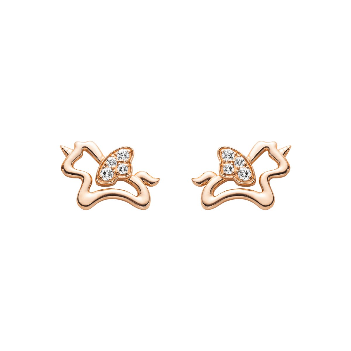 9K Rose Gold Lab - Grown Diamonds Lucky Flying Horse Studs Earrings - HELAS Jewelry