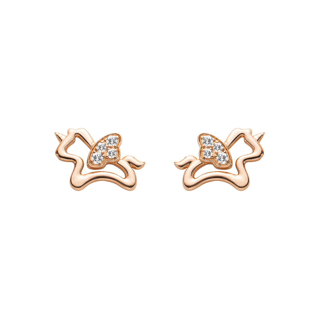 9K Rose Gold Lab - Grown Diamonds Lucky Flying Horse Studs Earrings - HELAS Jewelry