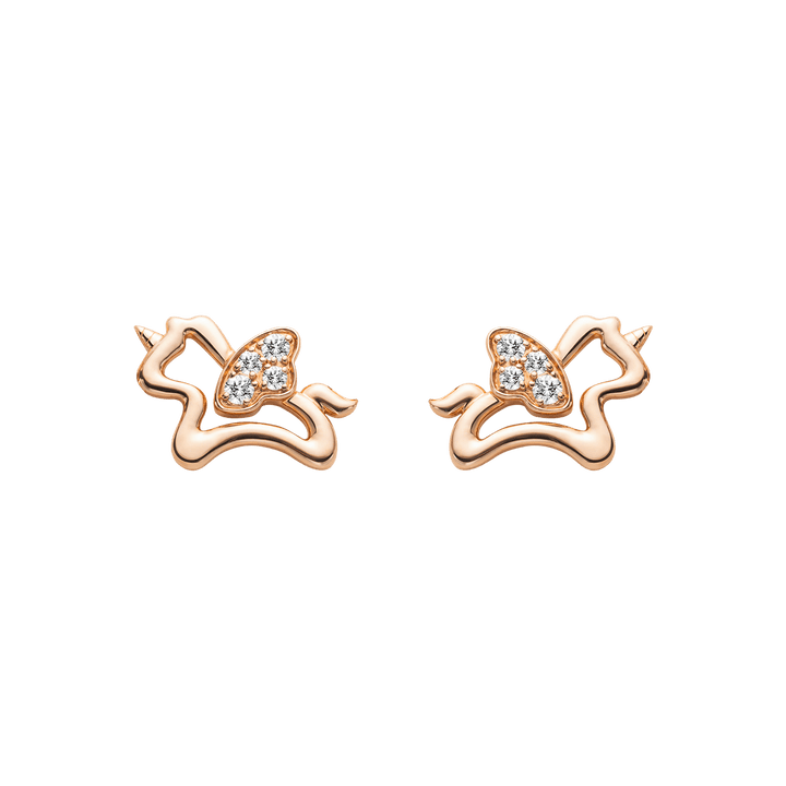 9K Rose Gold Lab - Grown Diamonds Lucky Flying Horse Studs Earrings - HELAS Jewelry