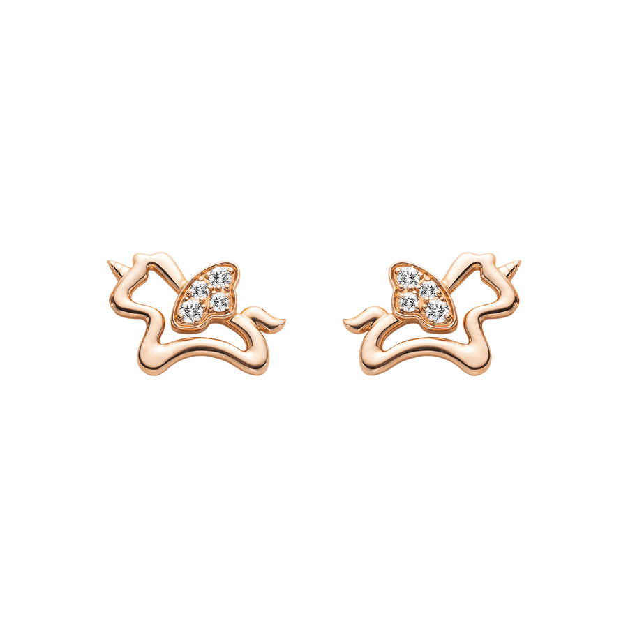 9K Rose Gold Lab - Grown Diamonds Lucky Flying Horse Studs Earrings - HELAS Jewelry