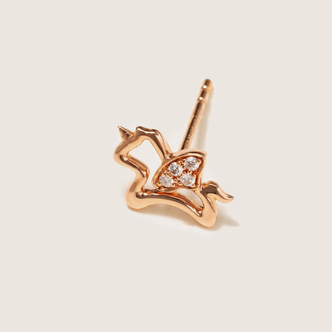 9K Rose Gold Lab - Grown Diamonds Lucky Flying Horse Studs Earrings - HELAS Jewelry