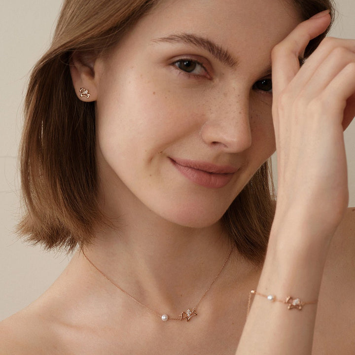 9K Rose Gold Lab - Grown Diamonds Lucky Flying Horse Studs Earrings - HELAS Jewelry