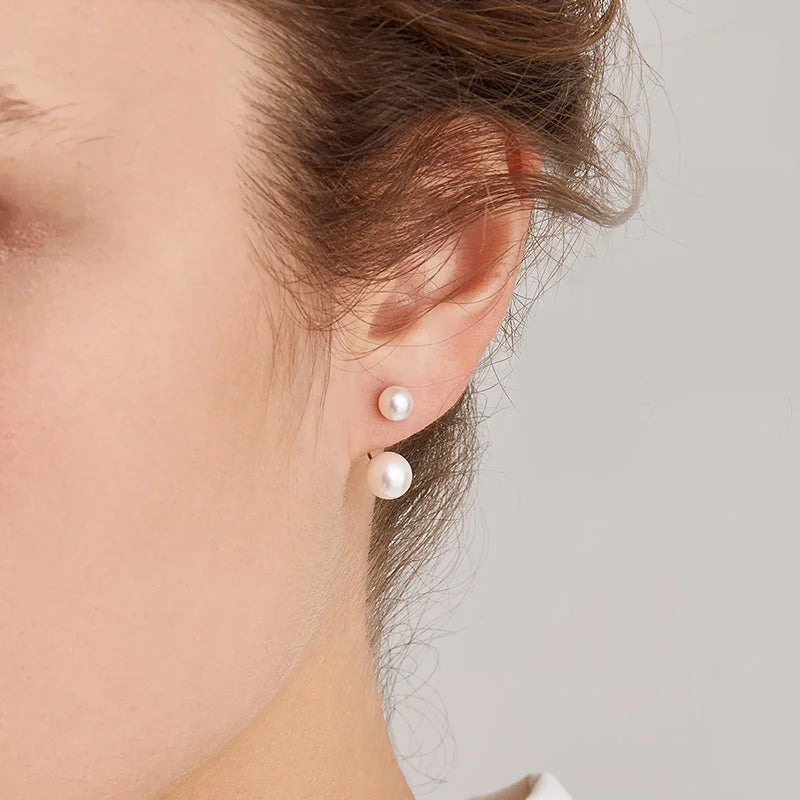 Akoya Pearl 18K Gold Dimple Ear Hanger Earrings - HELAS Jewelry