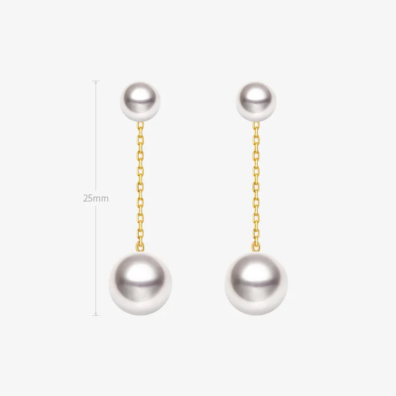 Akoya Pearl 18K Gold Double Pearl Chain Earrings