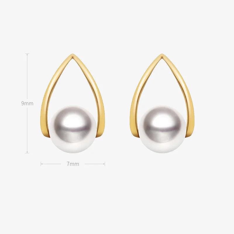BASIC COLLECTION Akoya Pearl 18K Gold Minimalist Triangle Earrings BASIC COLLECTION Akoya Pearl 18K Gold Minimalist Triangle Earrings BASIC COLLECTION