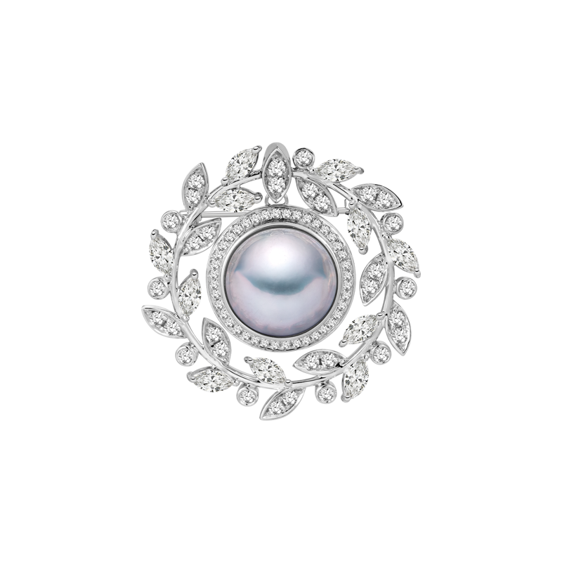 Silver Blue Mabe Pearl Diamond Hair Accessories Brooch