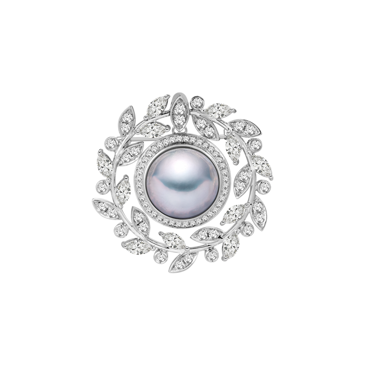 Silver Blue Mabe Pearl Diamond Hair Accessories Brooch