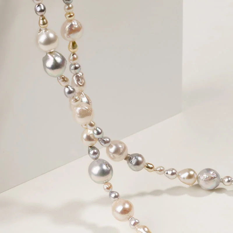 BEADED COLLECTION 18k Gold Gray Golden Mixed Color Baroque Pearl Necklace BEADED COLLECTION 18k Gold Gray Golden Mixed Color Baroque Pearl Necklace BEADED COLLECTION