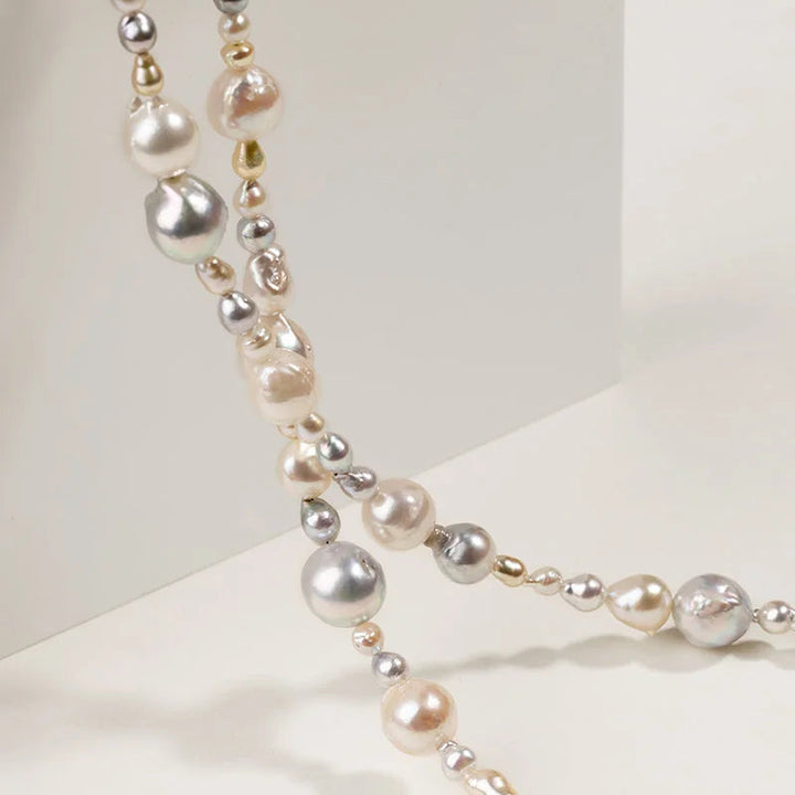 BEADED COLLECTION 18k Gold Gray Golden Mixed Color Baroque Pearl Necklace BEADED COLLECTION 18k Gold Gray Golden Mixed Color Baroque Pearl Necklace BEADED COLLECTION