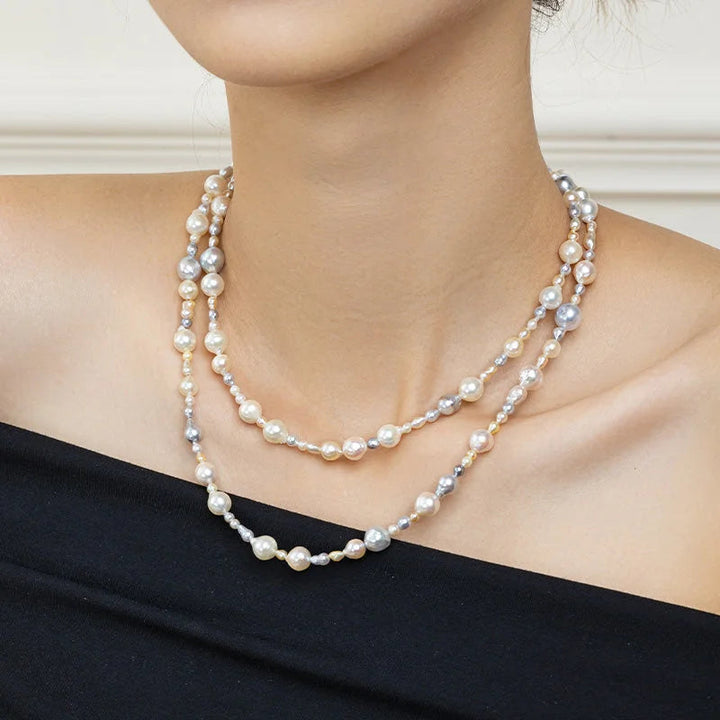 BEADED COLLECTION 18k Gold Gray Golden Mixed Color Baroque Pearl Necklace BEADED COLLECTION 18k Gold Gray Golden Mixed Color Baroque Pearl Necklace BEADED COLLECTION