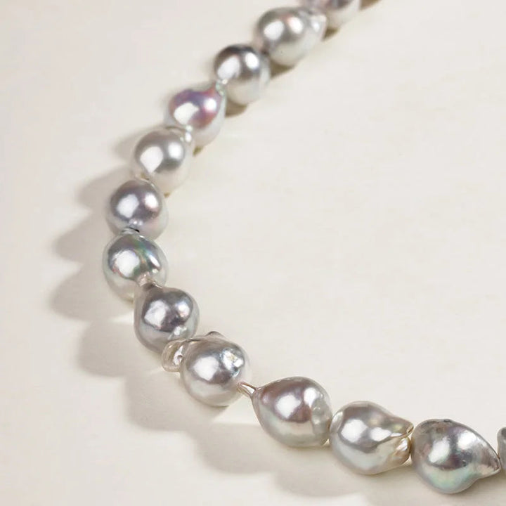 BEADED COLLECTION 18k Gold Large Akoya Silver Blue Baroque Pearl Necklace BEADED COLLECTION 18k Gold Large Akoya Silver Blue Baroque Pearl Necklace BEADED COLLECTION
