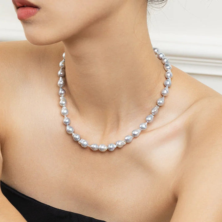 BEADED COLLECTION 18k Gold Large Akoya Silver Blue Baroque Pearl Necklace BEADED COLLECTION 18k Gold Large Akoya Silver Blue Baroque Pearl Necklace BEADED COLLECTION