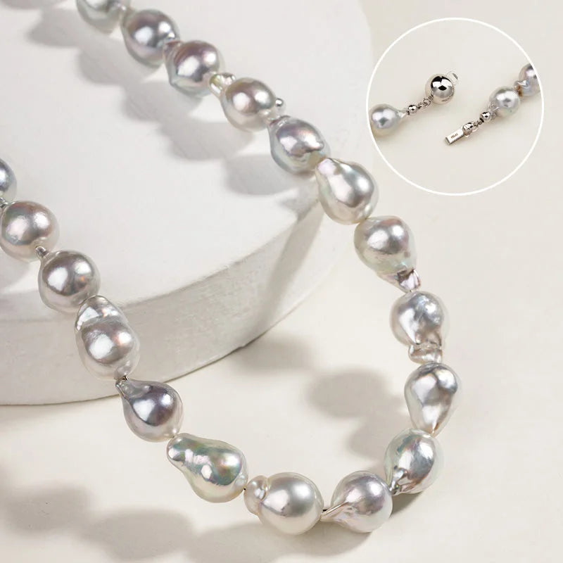 BEADED COLLECTION 18k Gold Large Akoya Silver Blue Baroque Pearl Necklace BEADED COLLECTION 18k Gold Large Akoya Silver Blue Baroque Pearl Necklace BEADED COLLECTION