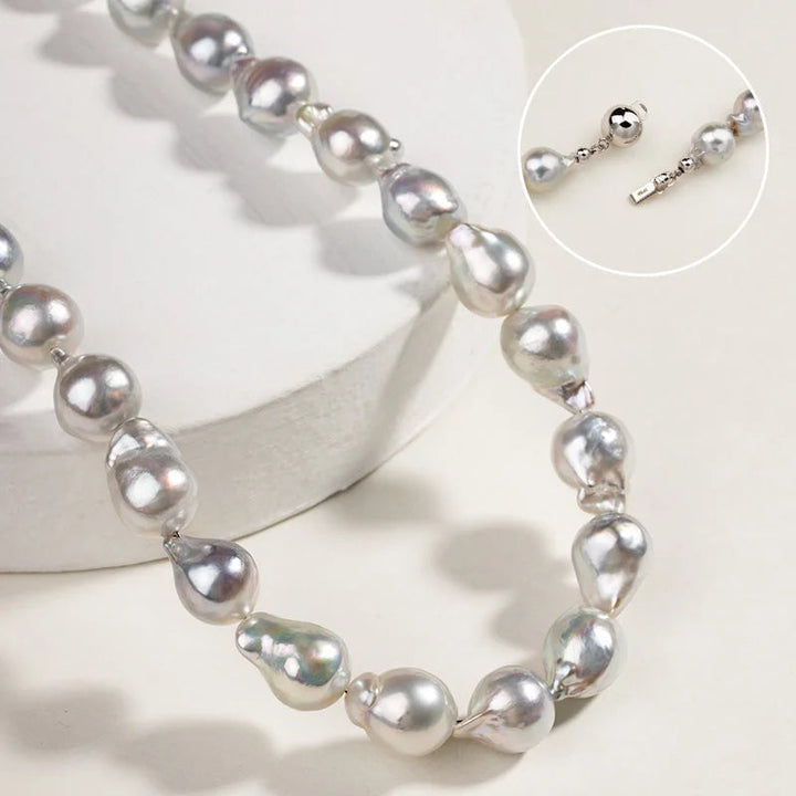 BEADED COLLECTION 18k Gold Large Akoya Silver Blue Baroque Pearl Necklace BEADED COLLECTION 18k Gold Large Akoya Silver Blue Baroque Pearl Necklace BEADED COLLECTION