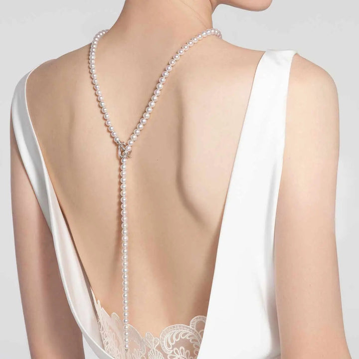 BRIGHT COLLECTION Akoya Pearl 18K White Gold Noble Design Pearl Beaded Necklace - HELAS Jewelry