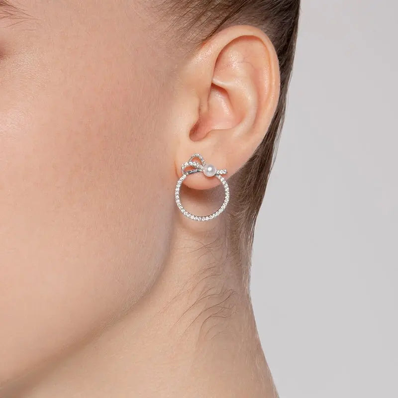 Akoya Pearl 18K White Gold Circle Diamond Earrings