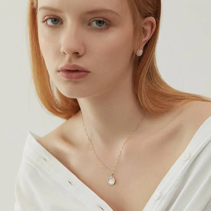 DAWN COLLECTION 18K Gold Mother of Pearl Convex Style Diamonds Necklace - HELAS Jewelry