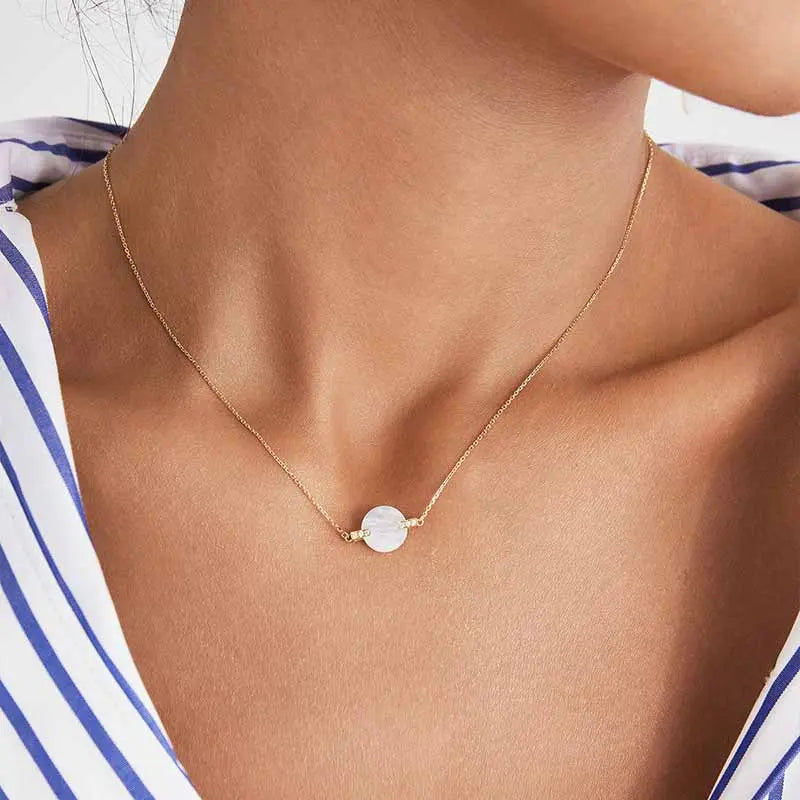 DAWN COLLECTION 18K Gold Mother of Pearl Flat Style Diamonds Necklace - HELAS Jewelry