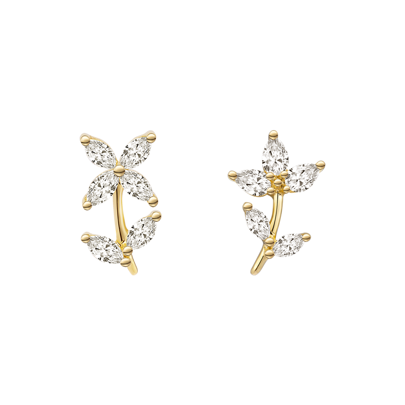 18K Gold Summer Flower Diamonds Ear Studs