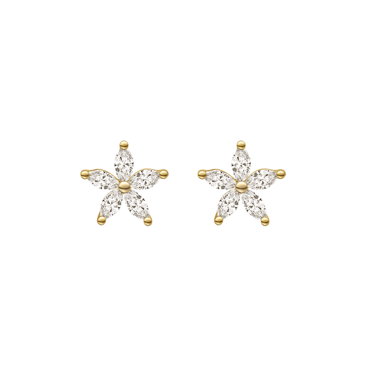 18K Gold Ear Studs Mini Summer Flower Diamonds