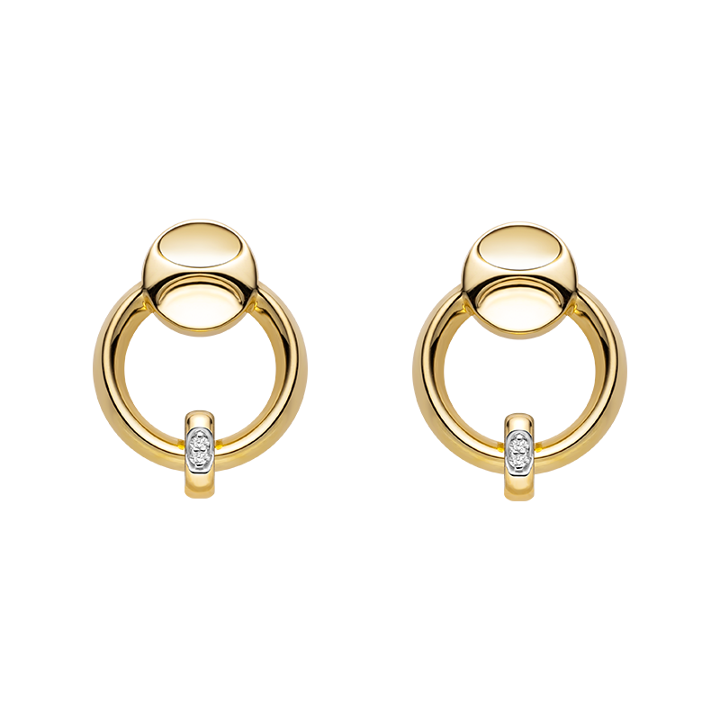 18K Gold Diamond Insignia Round Clasp Earrings